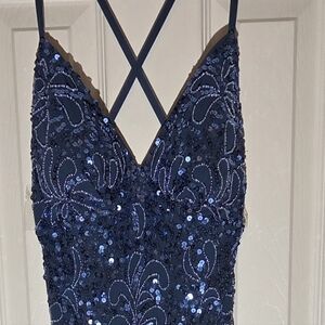 Scala Midnight Blue Backless Sequin Gown